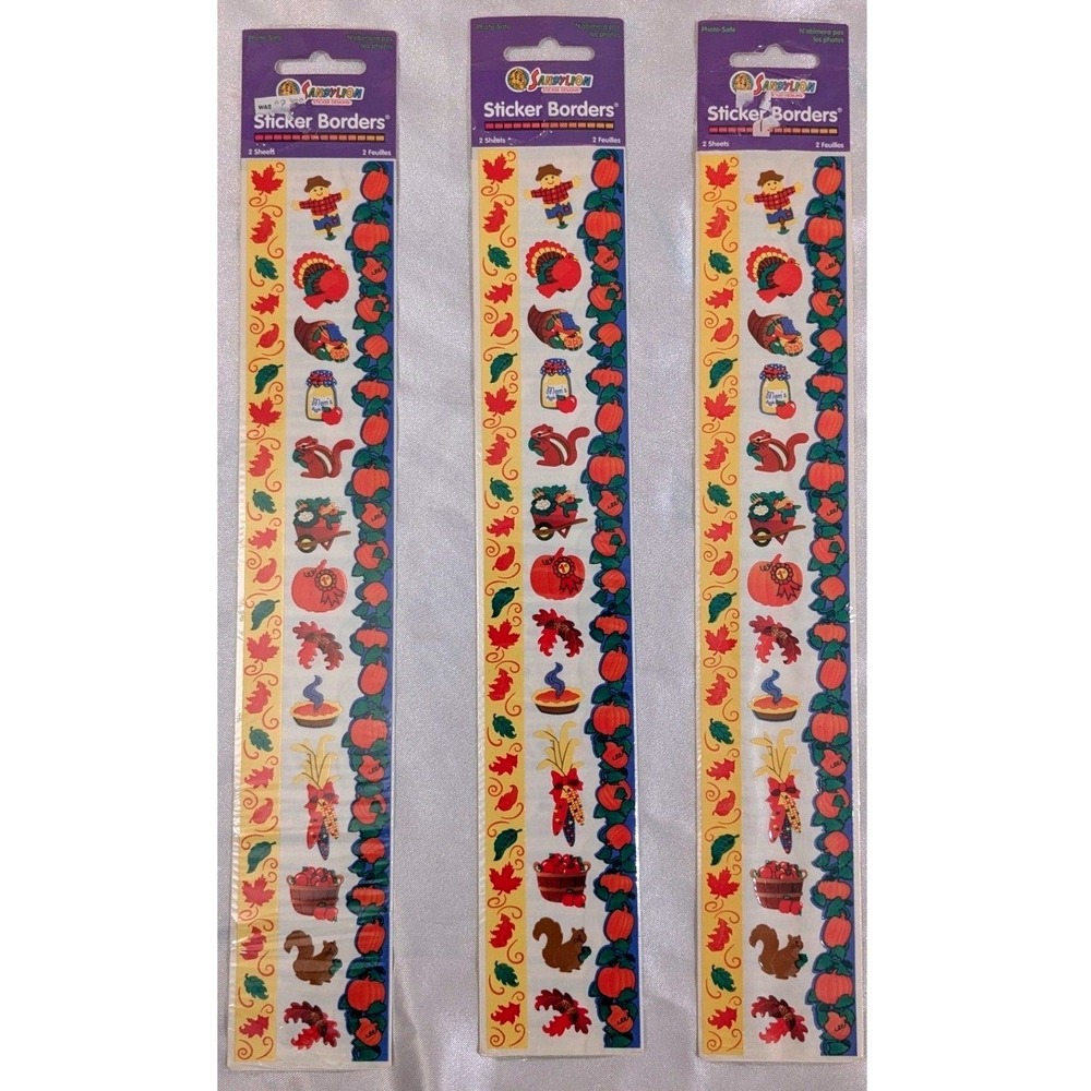 Sticker Borders Sandylion OS Fall Autumn Harvest Pumpkins Leaves 3 Pack